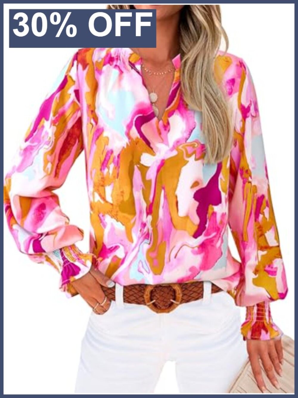 Boho Floral Chiffon V-Neck Long Sleeve Blouse Puff Sleeve